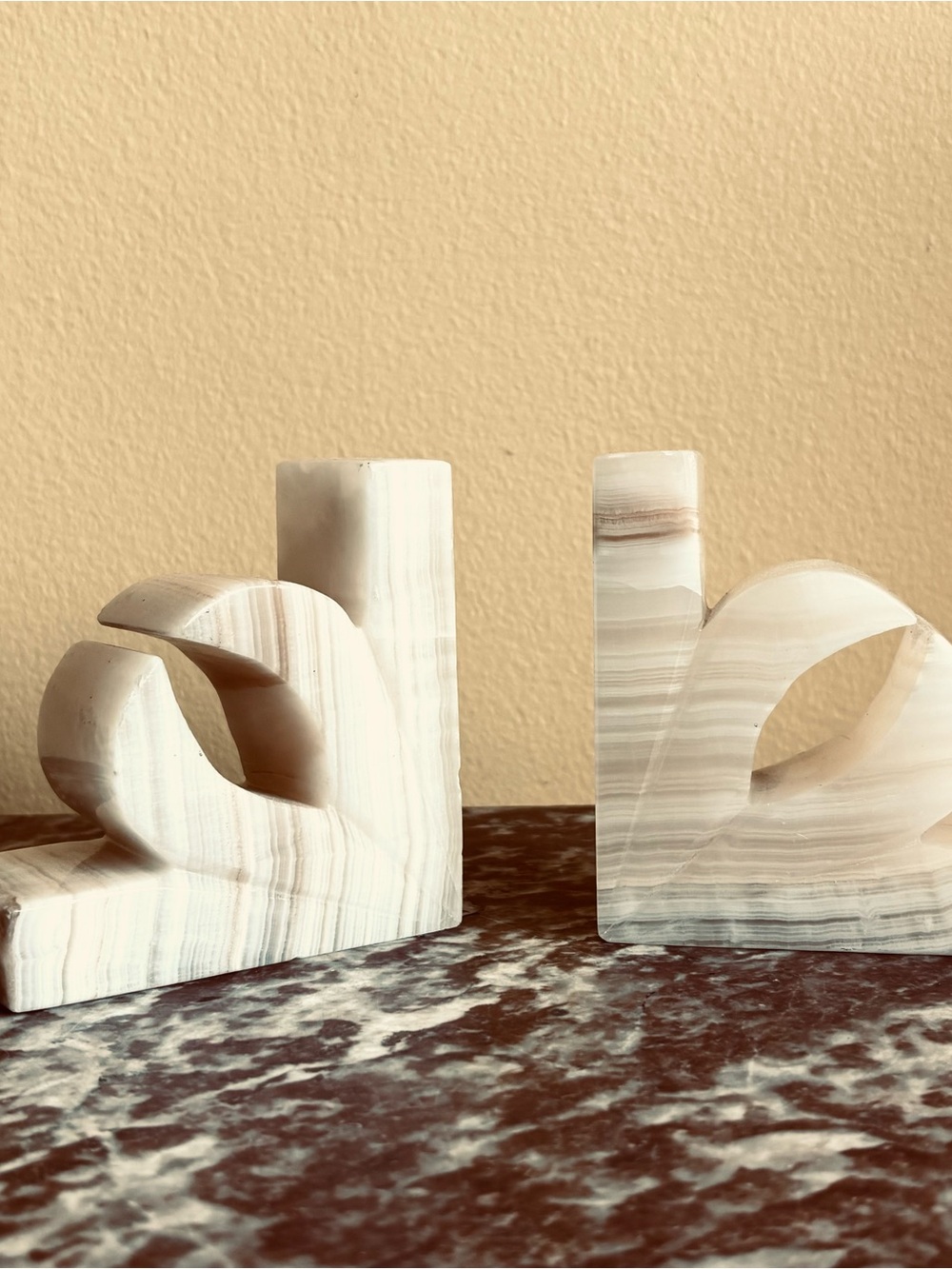 Vintage Fleur De Lis Onyx Stone Bookends
